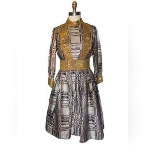 Vintage 1960s Beaded Dress 6 Small Medium Brocade Lurex